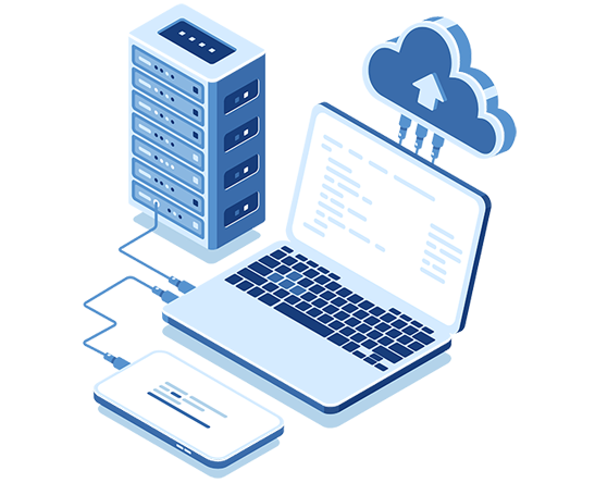 Illustration of database, laptop device and mobile device in cloud environment which is relevant to application security